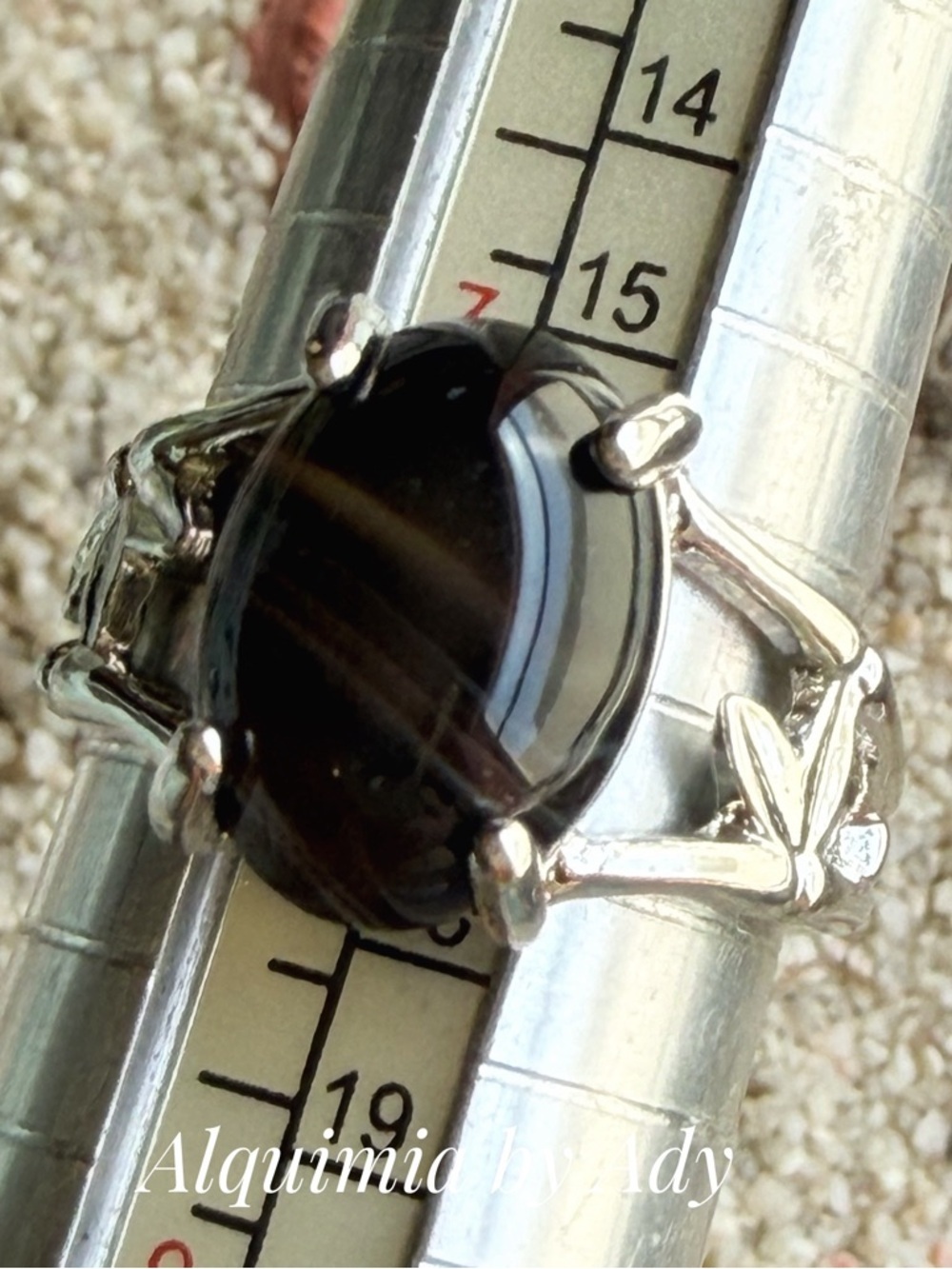 Silver Black turquoise Oval Ring